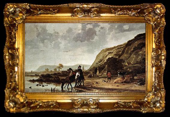 framed  CUYP, Aelbert Large River Landscape with Horsemen fdg, ta009-2